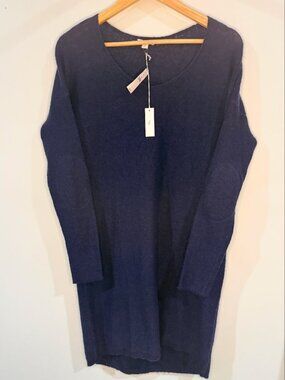 NWT Gap Navy Blue Wool Blend Oversized V-Neck Sweater Tunic Dress M